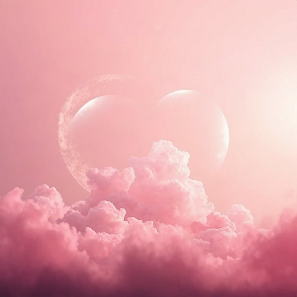Pink PFPs — heart-shaped clouds, cinematic photo style, soft glow