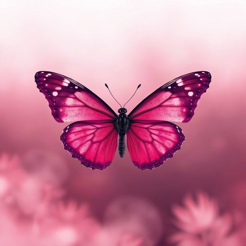 Pink PFPs — butterfly, cinematic photo style, misty atmosphere