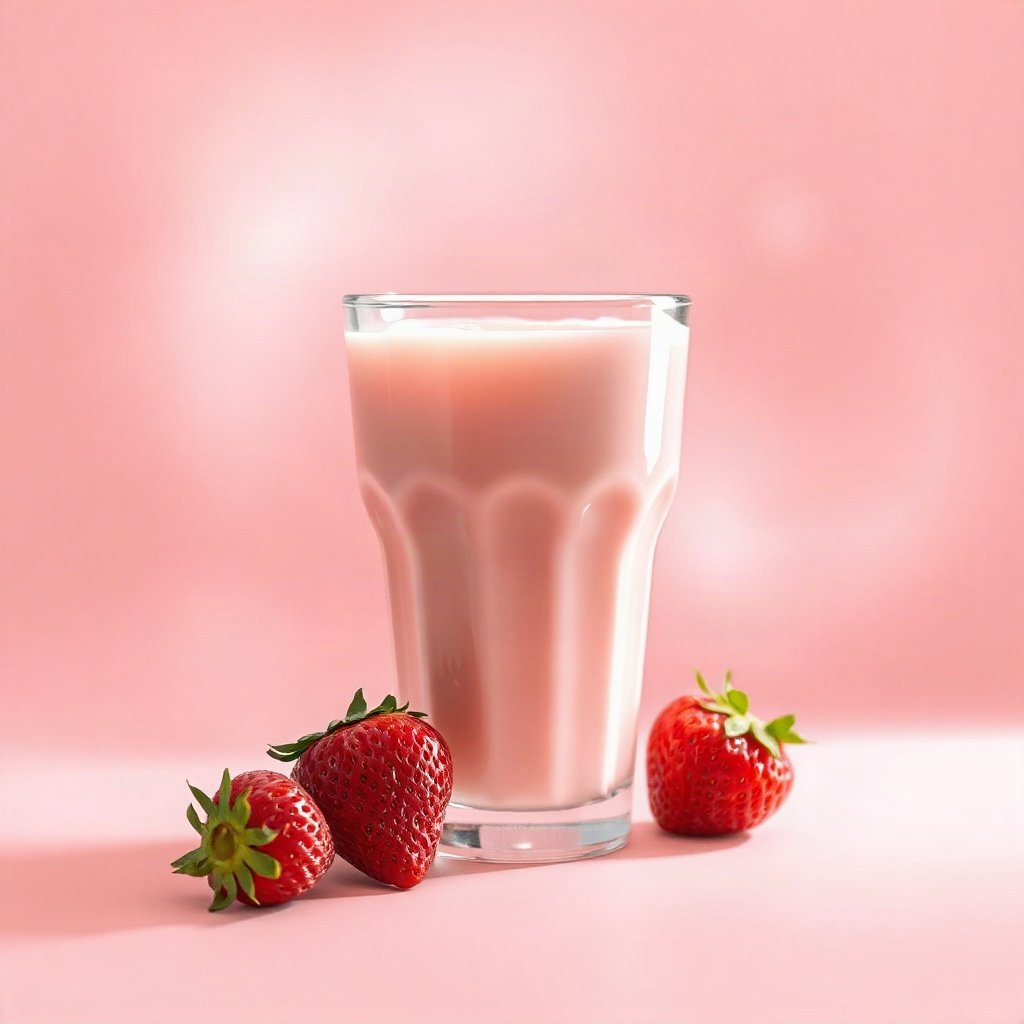 Pink PFPs — strawberry milk glass, dreamy digital painting, soft glow