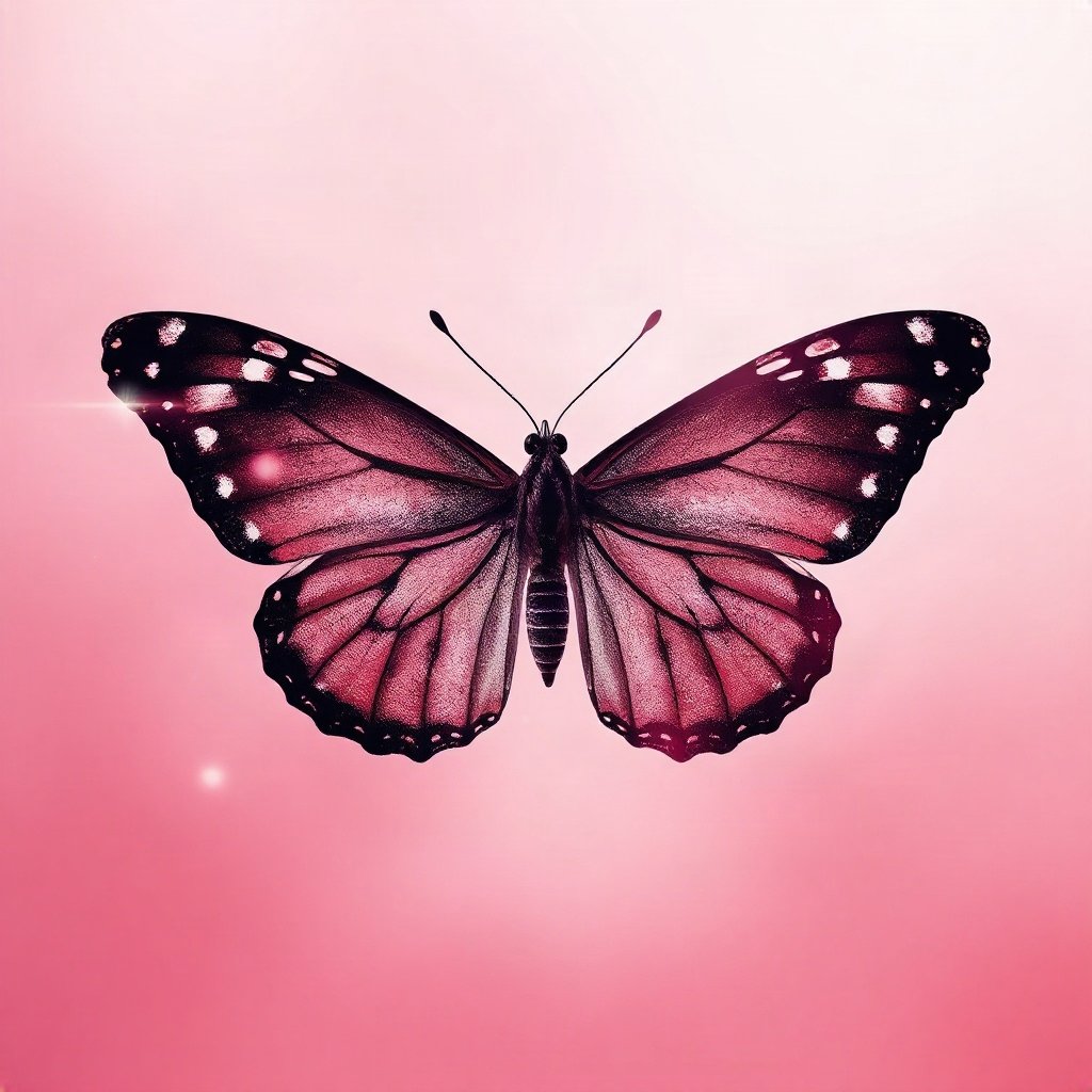 Pink PFPs — butterfly, cinematic photo style, subtle sparkle