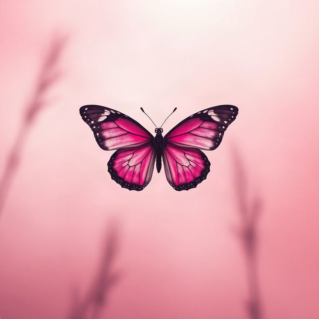 Pink PFPs — butterfly, cinematic photo style, misty atmosphere