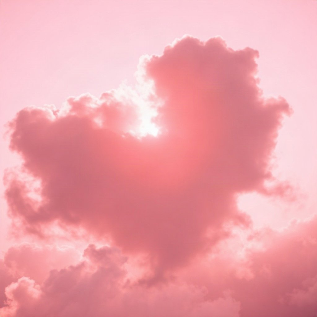 Pink PFPs — heart-shaped clouds, cinematic photo style, soft glow