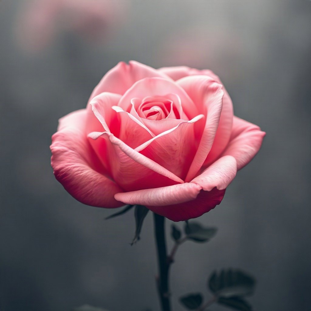 Pink PFPs — rose in bloom, cinematic photo style, misty atmosphere