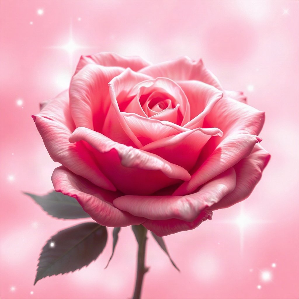 Pink PFPs — rose in bloom, dreamy digital painting, subtle sparkle