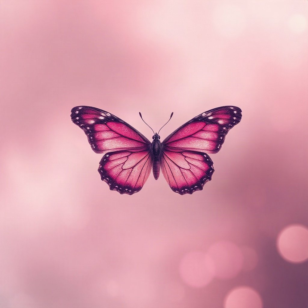 Pink PFPs — butterfly, dreamy digital painting, misty atmosphere