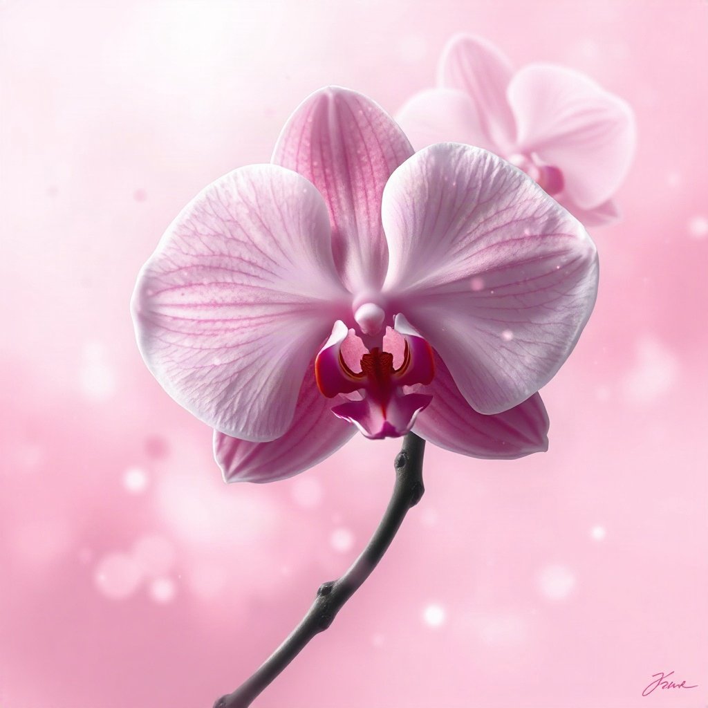 Pink PFPs — orchid flower, dreamy digital painting, misty atmosphere