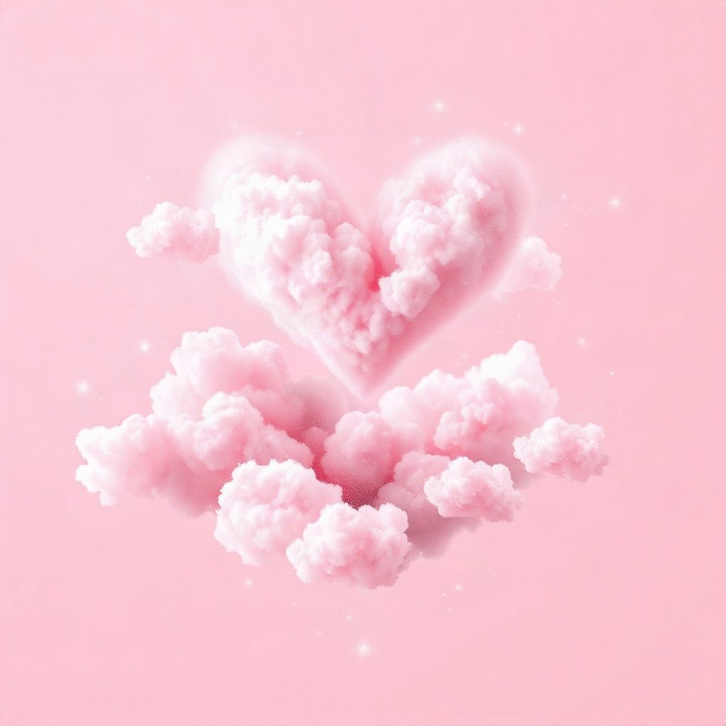 Pink PFPs — heart-shaped clouds, dreamy digital painting, subtle sparkle