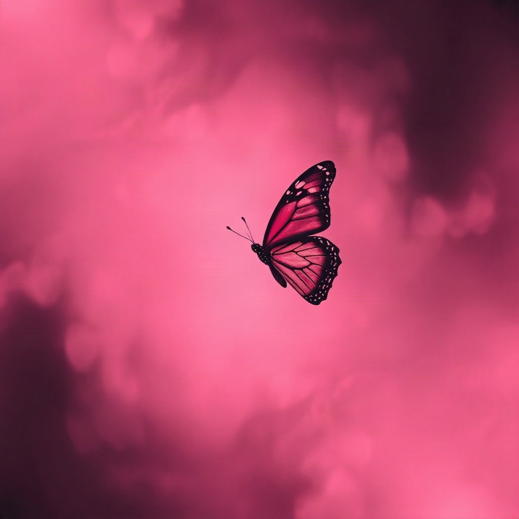 Pink PFPs — butterfly, cinematic photo style, misty atmosphere