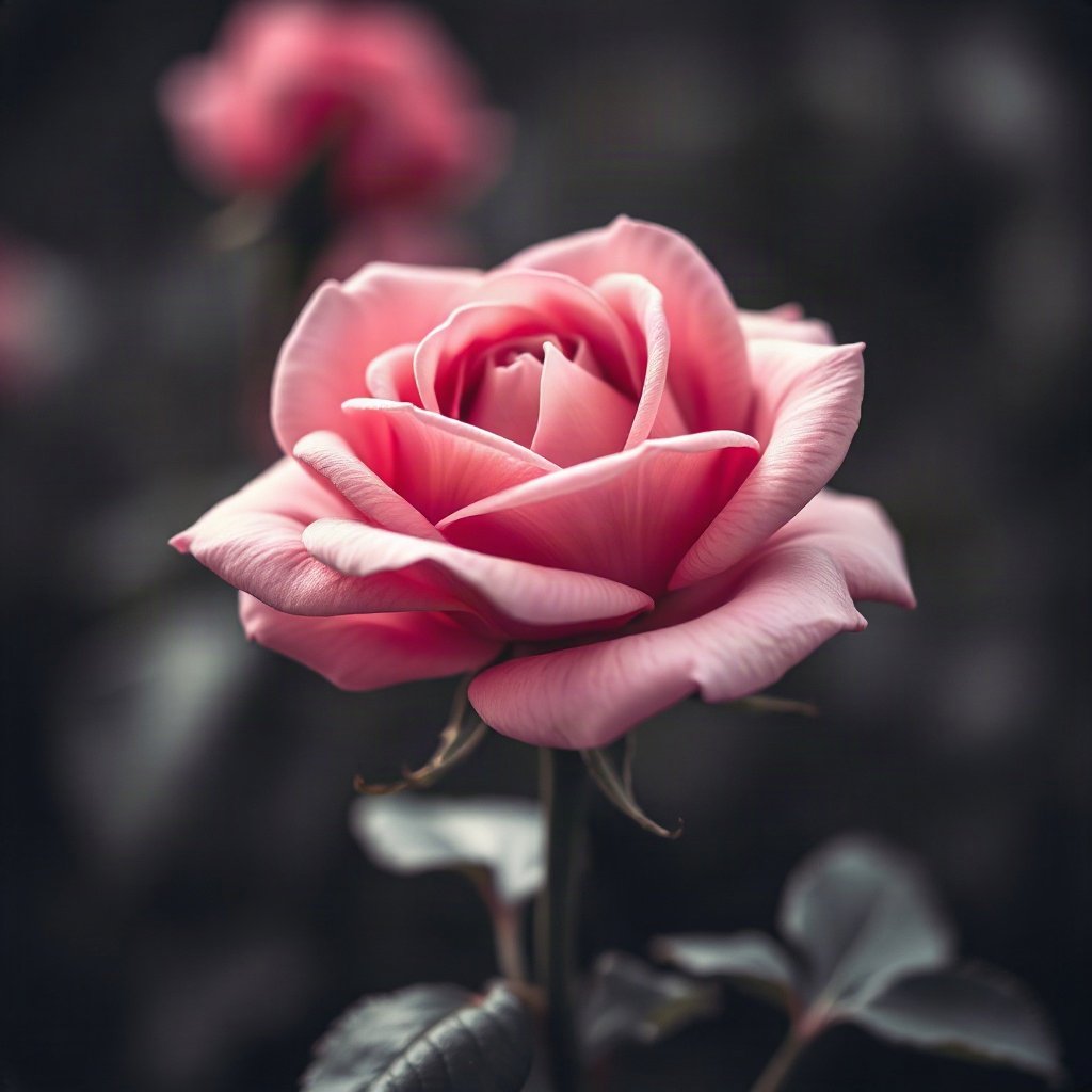 Pink PFPs — rose in bloom, cinematic photo style, gentle bokeh