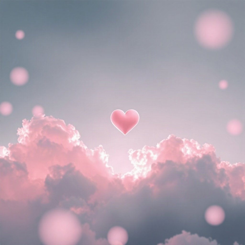 Pink PFPs — heart-shaped clouds, dreamy digital painting, gentle bokeh