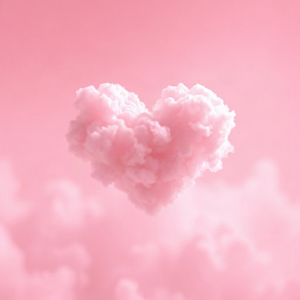 Pink PFPs — heart-shaped clouds, dreamy digital painting, gentle bokeh