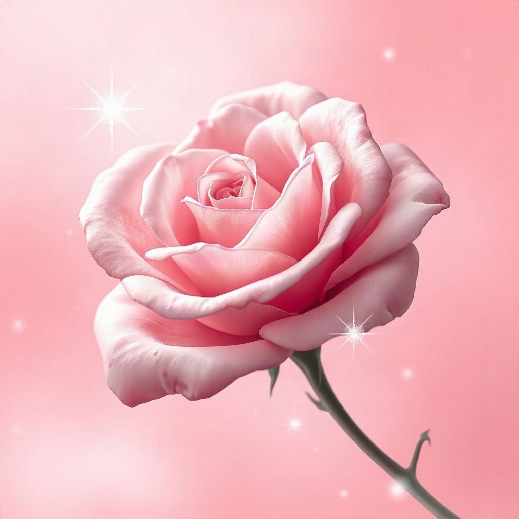 Pink PFPs — rose in bloom, dreamy digital painting, subtle sparkle