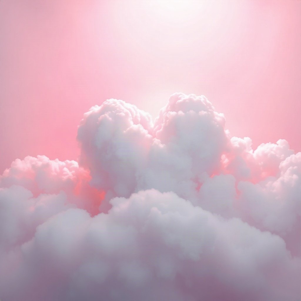 Pink PFPs — heart-shaped clouds, dreamy digital painting, soft glow