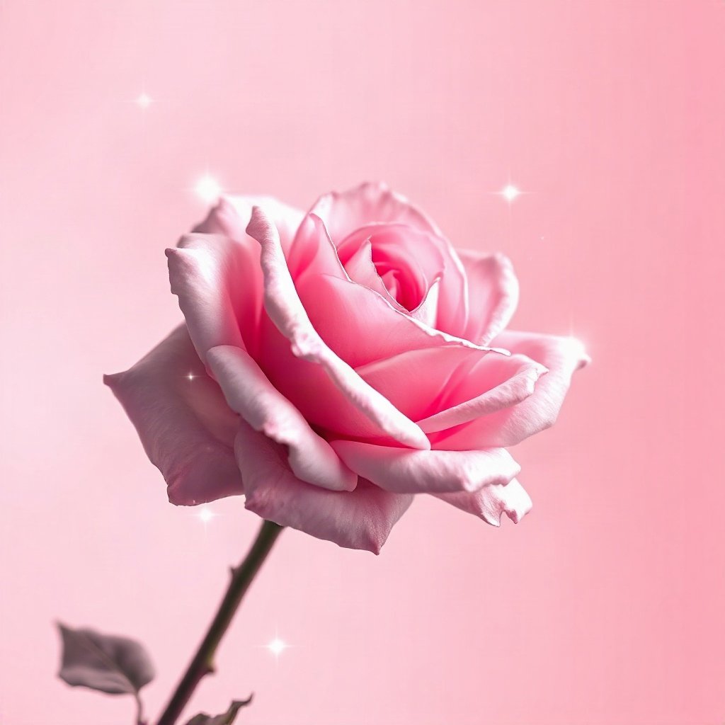 Pink PFPs — rose in bloom, dreamy digital painting, subtle sparkle