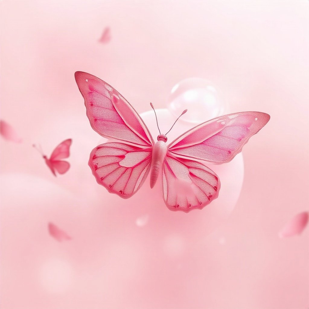 Pink PFPs — butterfly, soft 3d render, misty atmosphere