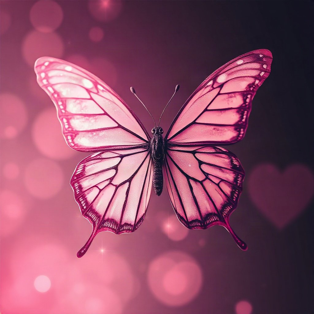 Pink PFPs — butterfly, cinematic photo style, subtle sparkle
