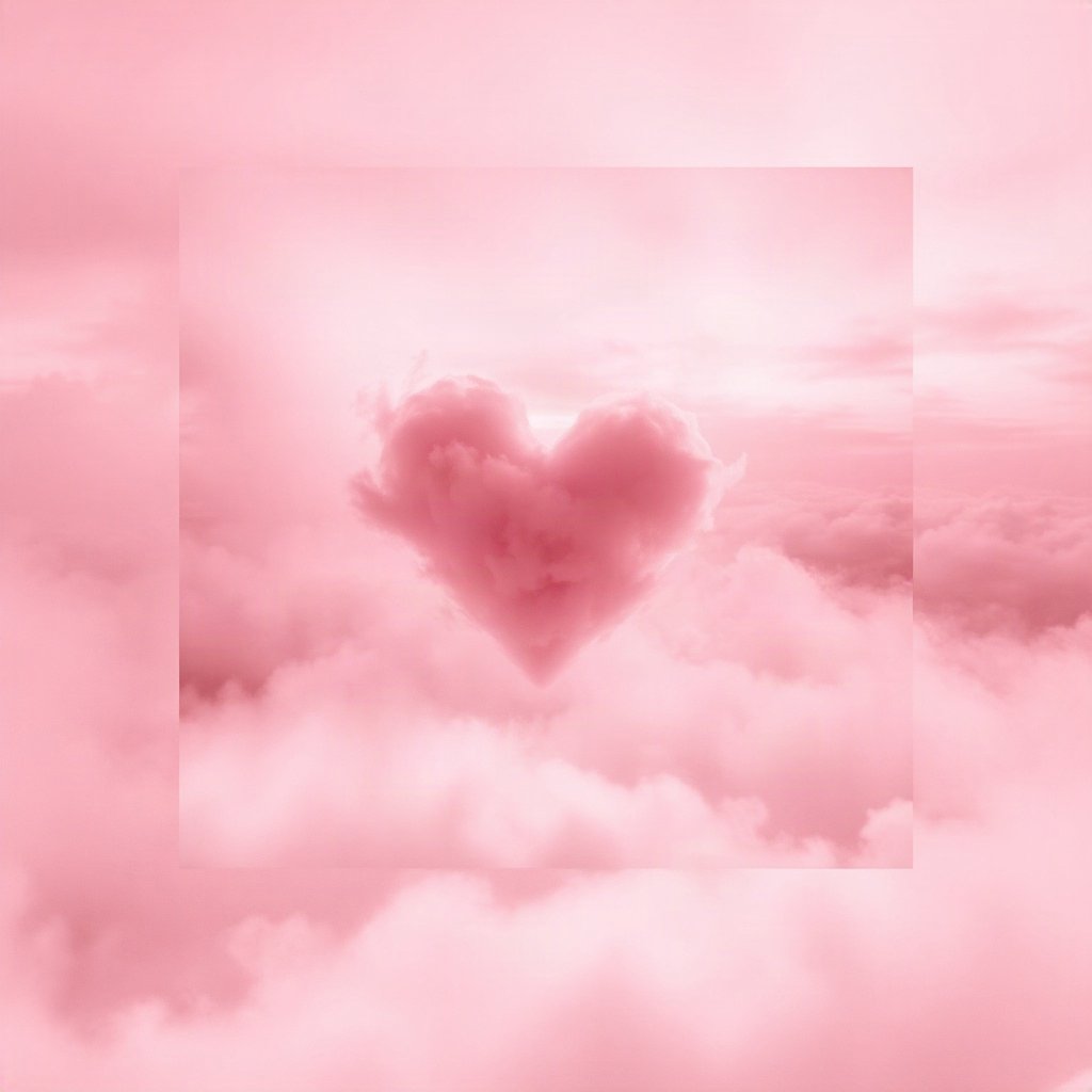 Pink PFPs — heart-shaped clouds, cinematic photo style, misty atmosphere