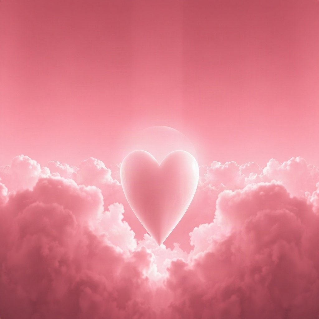 Pink PFPs — heart-shaped clouds, cinematic photo style, soft glow