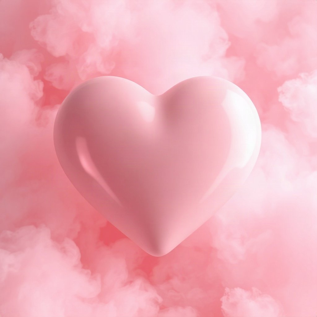 Pink PFPs — glossy heart, soft 3d render, misty atmosphere