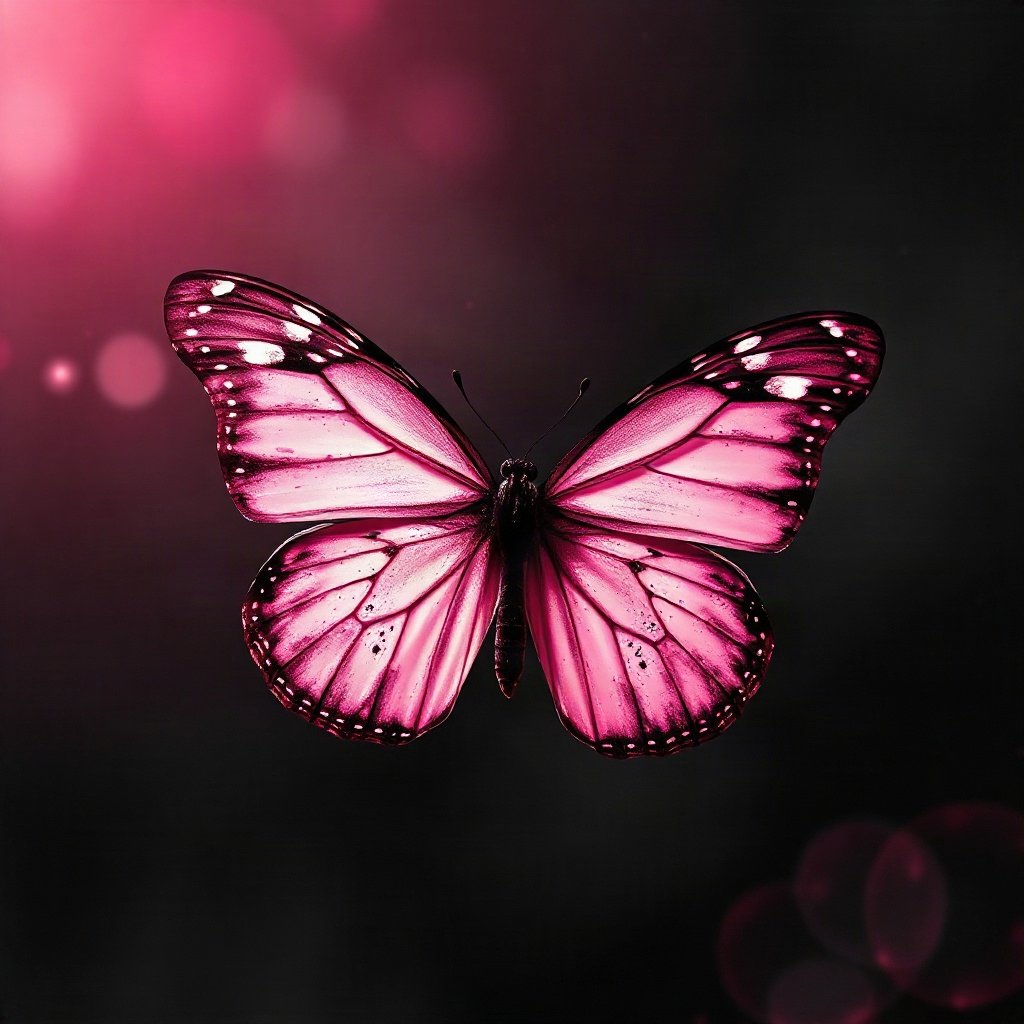 Pink PFPs — butterfly, cinematic photo style, subtle sparkle
