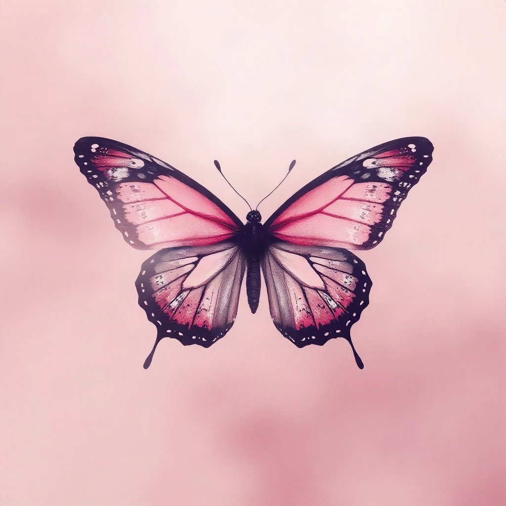 Pink PFPs — butterfly, cinematic photo style, misty atmosphere