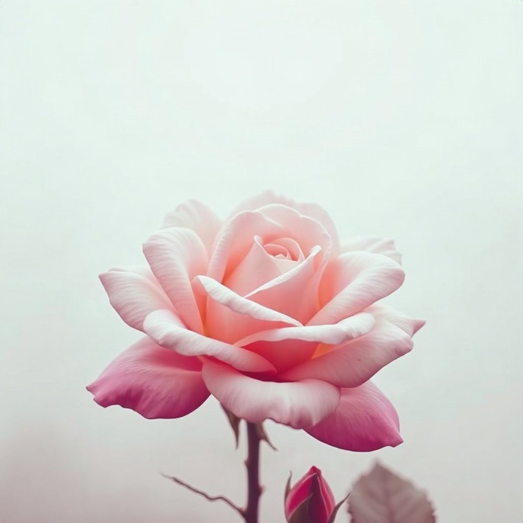 Pink PFPs — rose in bloom, cinematic photo style, misty atmosphere