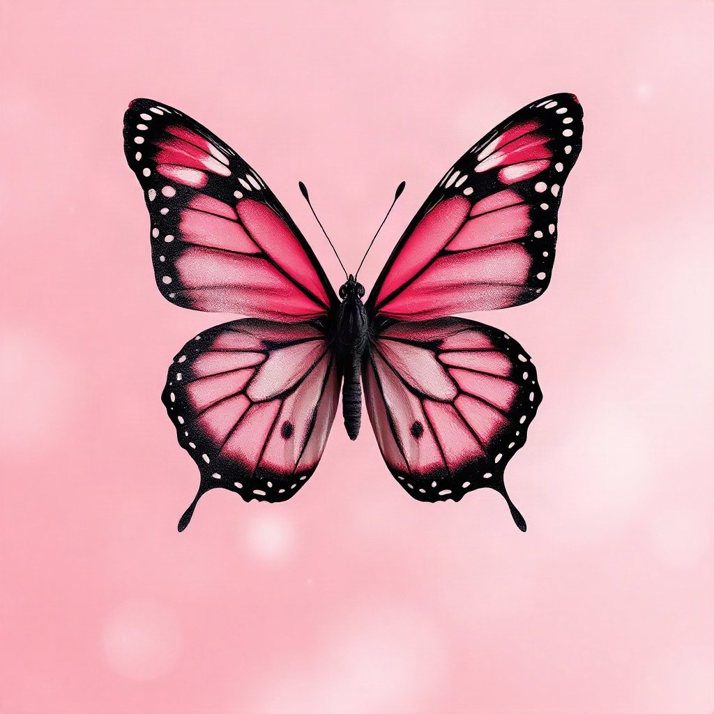Pink PFPs — butterfly, cinematic photo style, subtle sparkle
