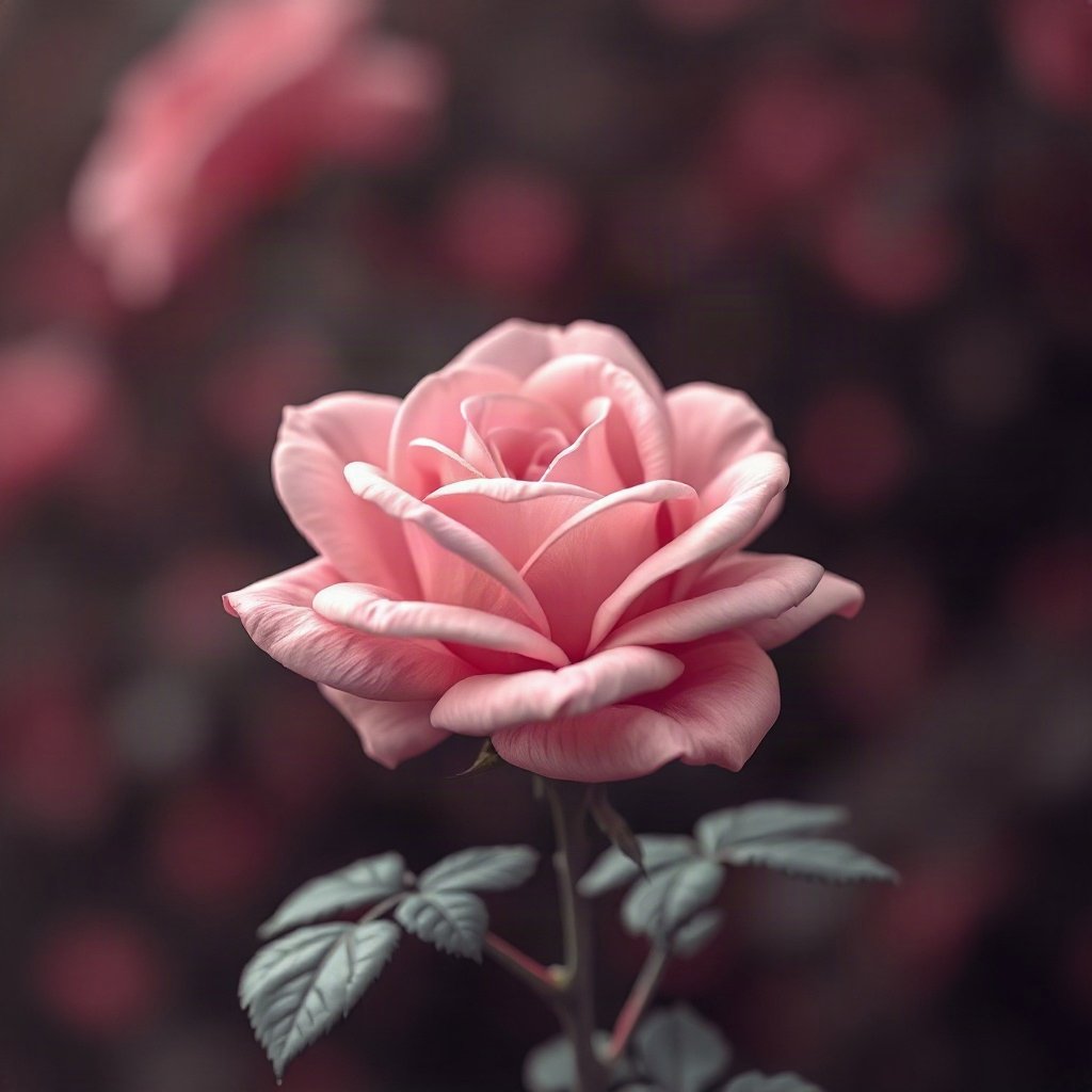 Pink PFPs — rose in bloom, soft 3d render, gentle bokeh
