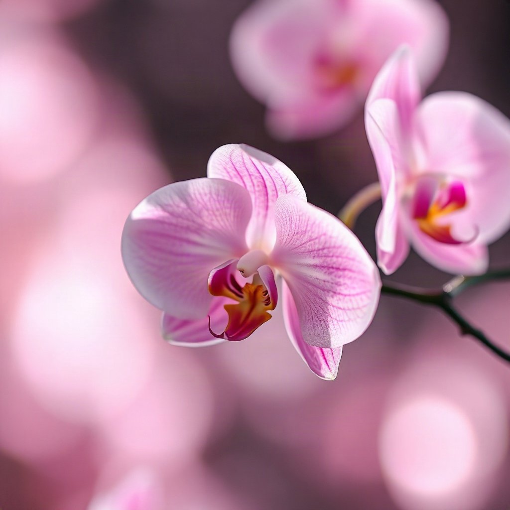 Pink PFPs — orchid flower, dreamy digital painting, gentle bokeh