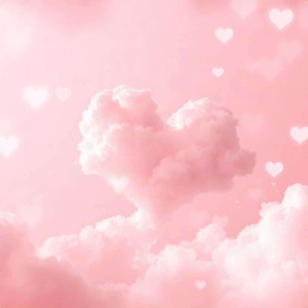 Pink PFPs — heart-shaped clouds, dreamy digital painting, gentle bokeh