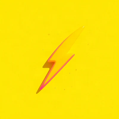 preppy pfp — glossy lightning bolt, sunny yellow and pink, tiny stars scattered