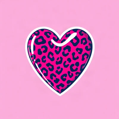 preppy pfp — pink leopard print heart, bright pink and navy, glossy sticker finish