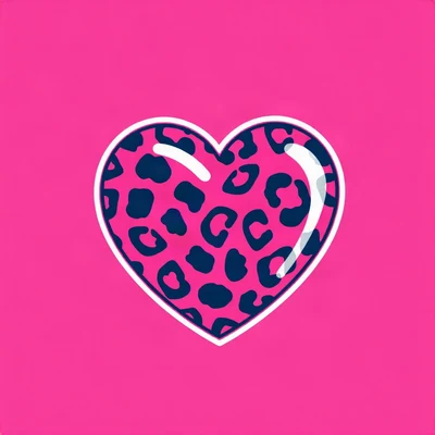 preppy pfp — pink leopard print heart, bright pink and navy, glossy sticker finish