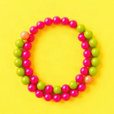 preppy pfp — beaded bracelet circle, hot pink and lime green, glossy sticker finish