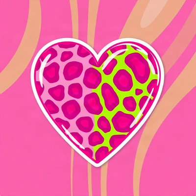 preppy pfp — pink leopard print heart, hot pink and lime green, glossy sticker finish