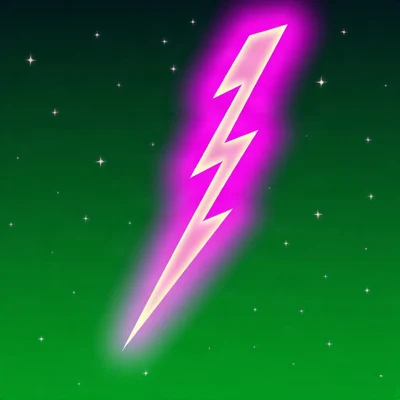 preppy pfp — glossy lightning bolt, hot pink and lime green, tiny stars scattered