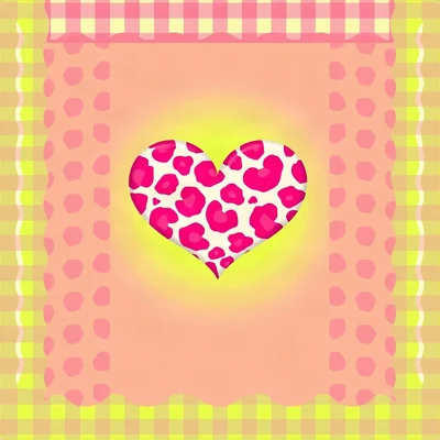 preppy pfp — pink leopard print heart, hot pink and lime green, wavy checker border hint