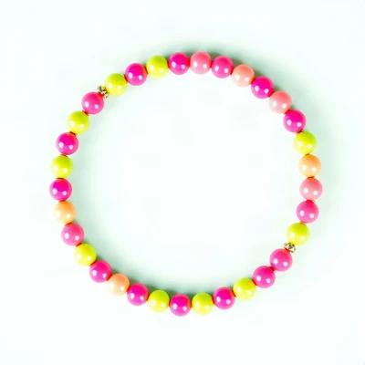 preppy pfp — beaded bracelet circle, hot pink and lime green, tiny stars scattered