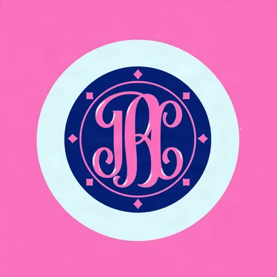 preppy pfp — preppy monogram-style circle badge, bright pink and navy, glossy sticker finish