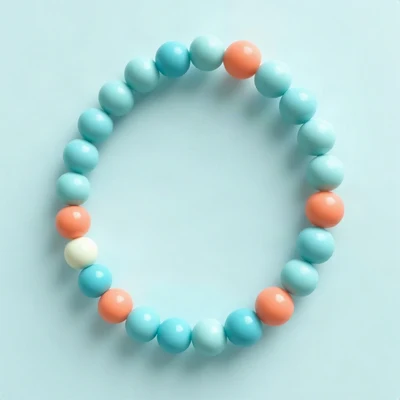 preppy pfp — beaded bracelet circle, aqua and coral, glossy sticker finish