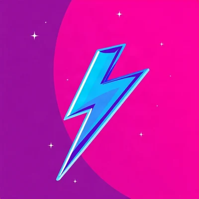 preppy pfp — glossy lightning bolt, bright pink and navy, tiny stars scattered