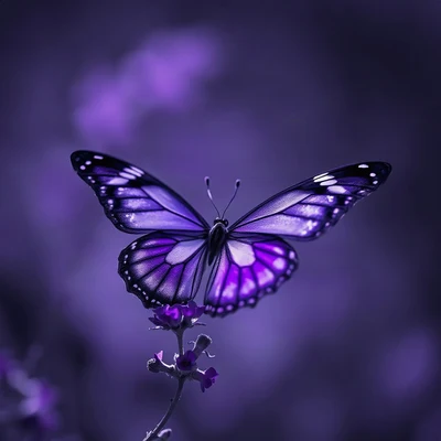 purple pfp — butterfly, cinematic photo style, gentle bokeh