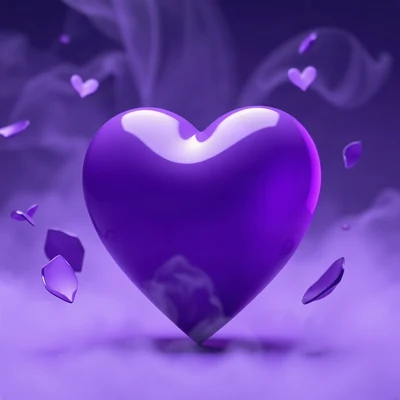 purple pfp — glossy heart, soft 3d render, misty atmosphere