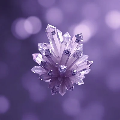 purple pfp — crystal cluster, soft 3d render, gentle bokeh