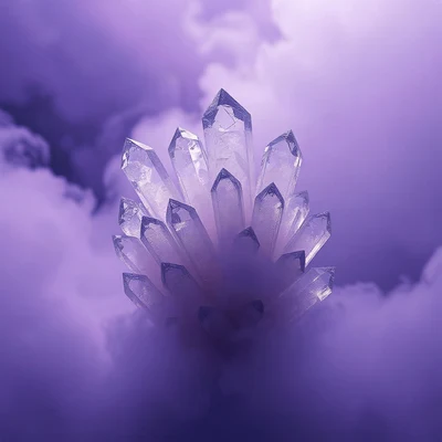 purple pfp — crystal cluster, cinematic photo style, misty atmosphere