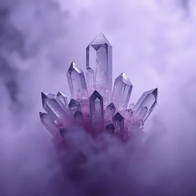 purple pfp — crystal cluster, cinematic photo style, misty atmosphere