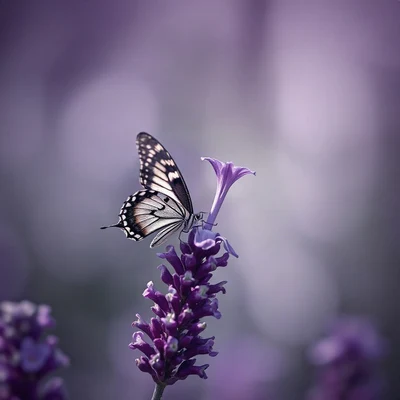 purple pfp — butterfly, cinematic photo style, gentle bokeh