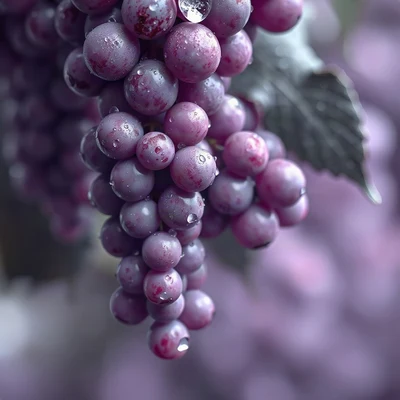 purple pfp — grapes with dew, soft 3d render, gentle bokeh