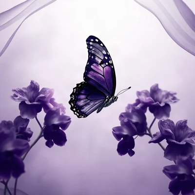 purple pfp — butterfly, dreamy digital painting, misty atmosphere
