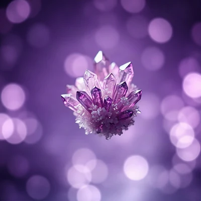 purple pfp — crystal cluster, dreamy digital painting, gentle bokeh
